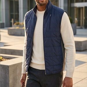 Quilted Hybrid Performance Vest Cobalt Blue Merino Wool XL